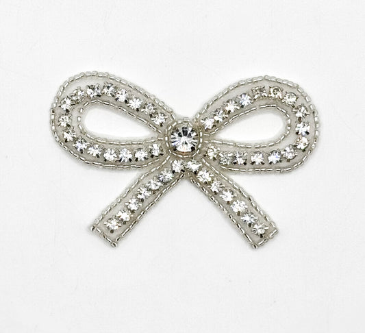 Bow with Many High Quality Rhinestones and Silver Beads 2" X  3"3