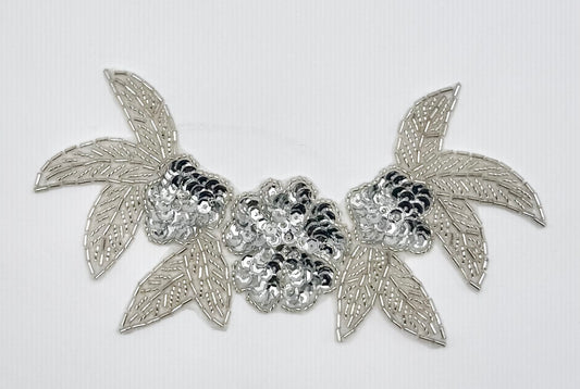 Flower with Silver Sequins and Beads 3.5" x 6.5"