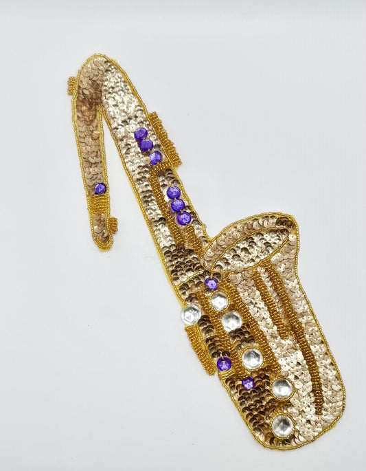 Saxophone Gold with Purple Beads 13" x 5"