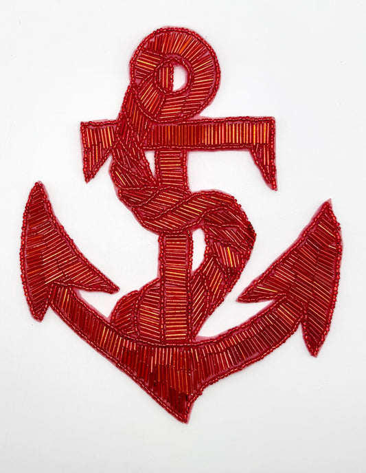 Large Red Beaded Anchor 9" x 7"
