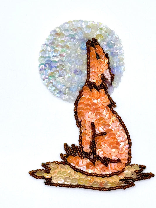 Coyote with Peach and Blue Moon Sequins 4.5" x 3.5”