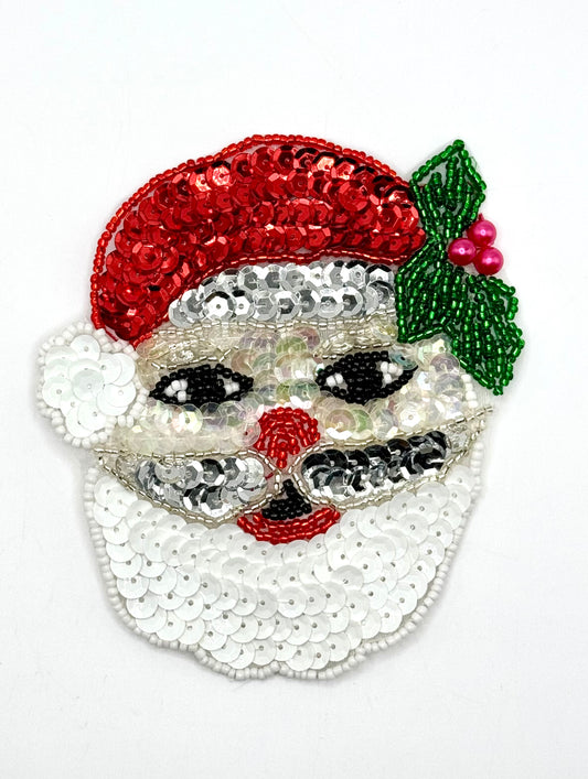 Choice of Size Santa Face with White Beard and Holly