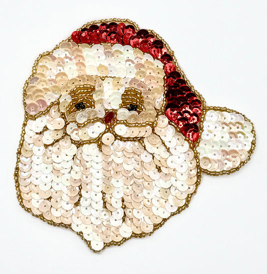 Santa Face with Red Hat White Sequins 5" x 5"