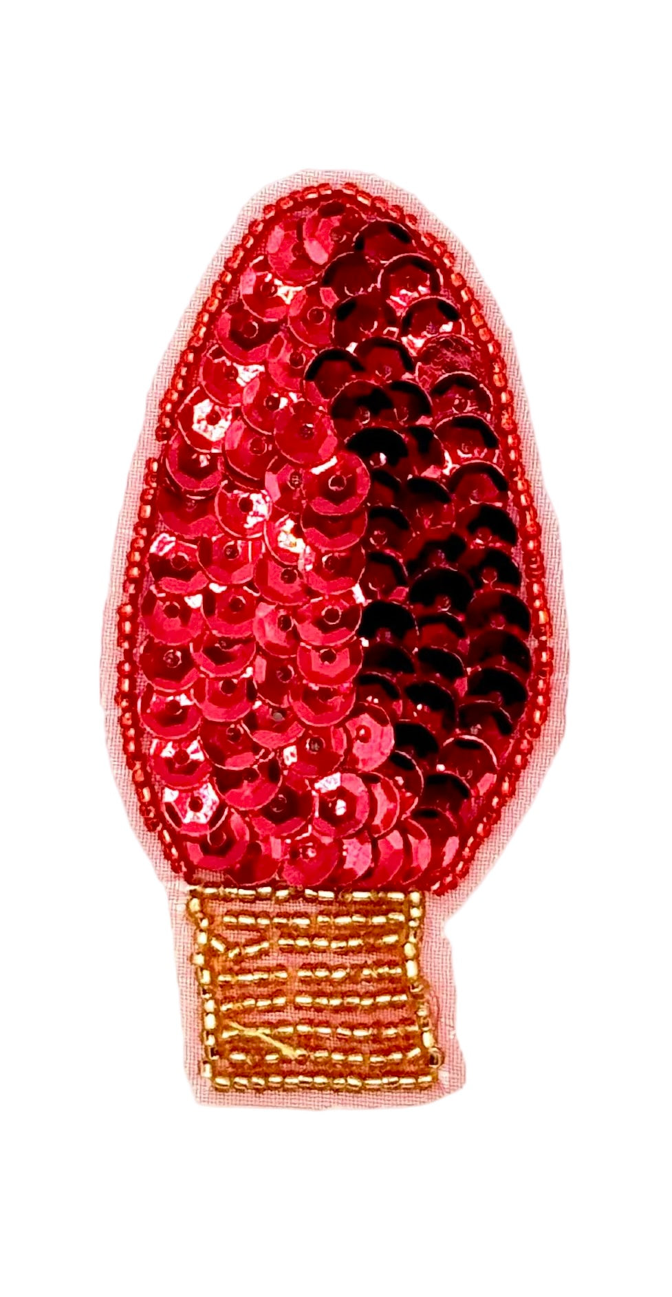 Christmas Light Bulb Appliqué - Choice of Color Sequins and Gold Beads 3" x 1.25"