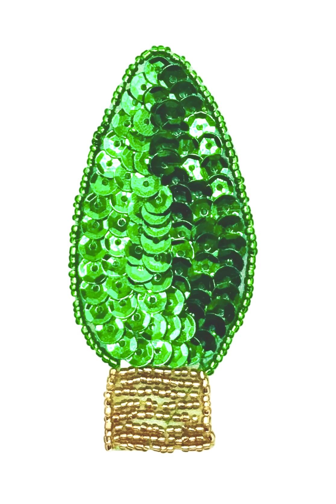 Christmas Light Bulb Appliqué - Choice of Color Sequins and Gold Beads 3" x 1.25"