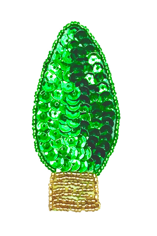 Christmas Light Bulb Appliqué - Choice of Color Sequins and Gold Beads 3" x 1.25"