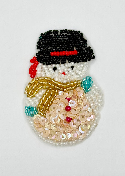 Snowman with Beige Sequins and Multi-Colored Beads 2.5" x 1.5"