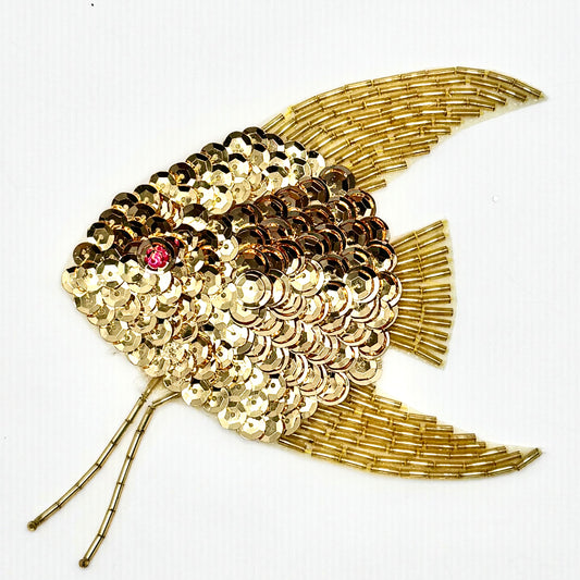 Fish with Gold Sequins and Beads, 3.5" x 4.5"