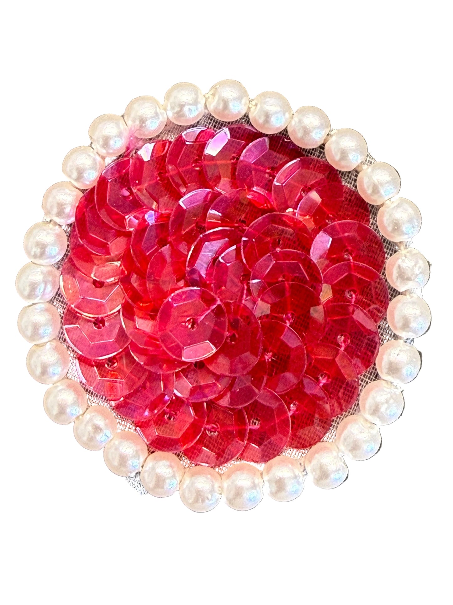 Punto de color a elegir con borde de lentejuelas y perlas de 1.25"