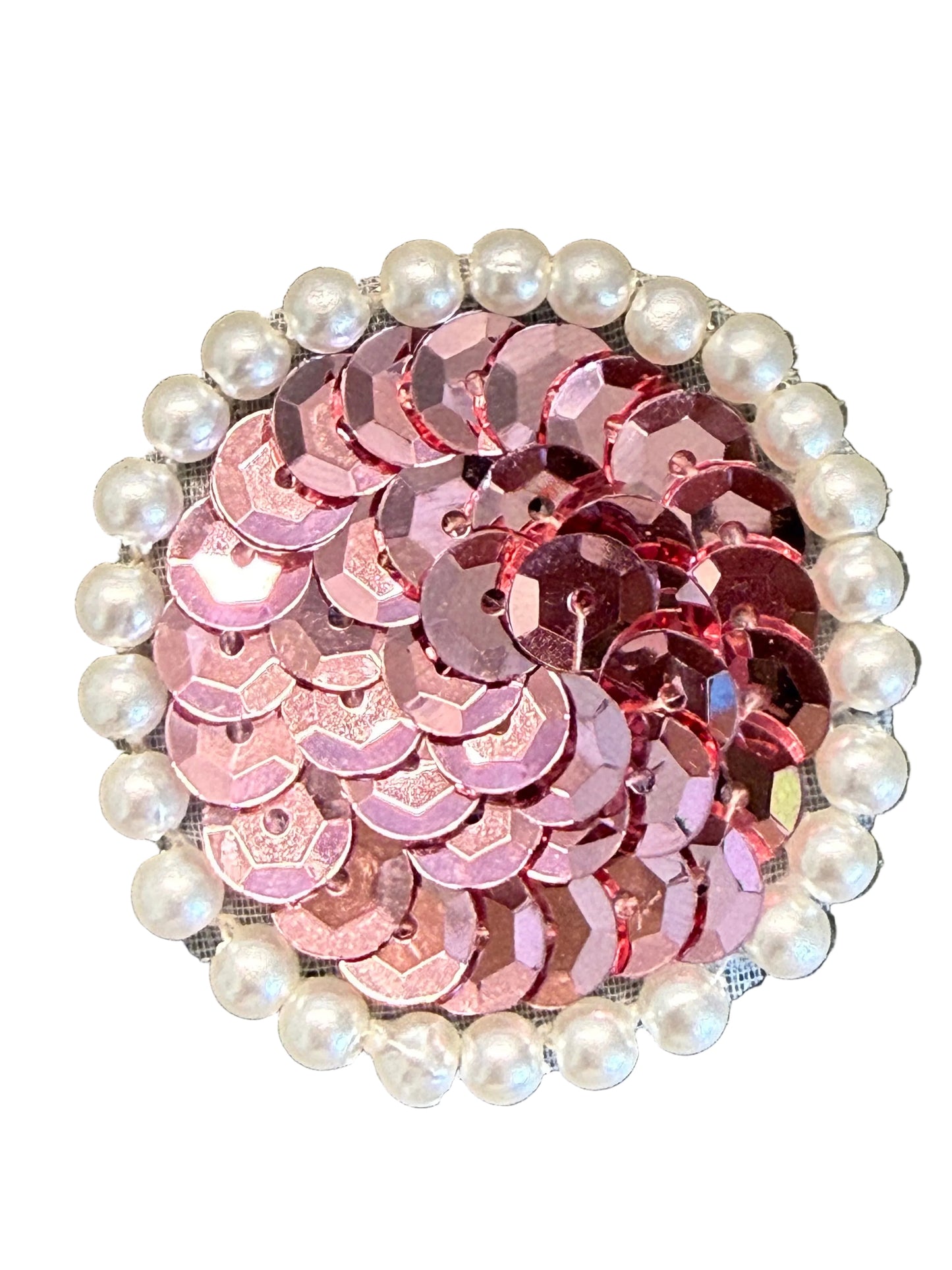 Punto de color a elegir con borde de lentejuelas y perlas de 1.25"