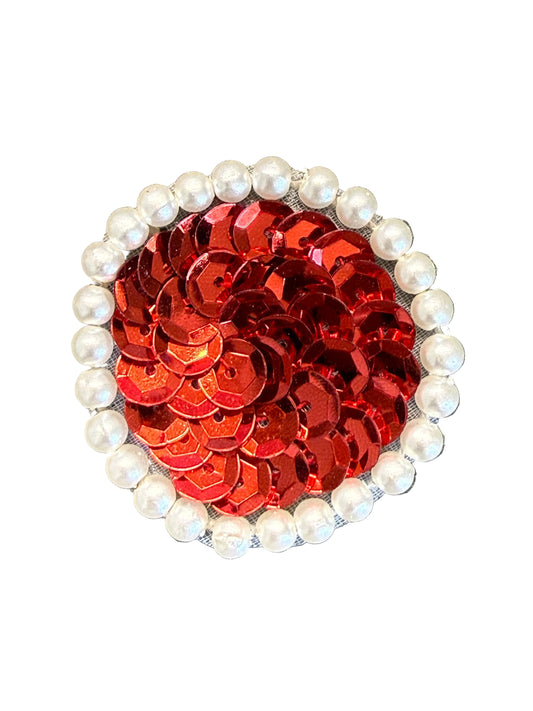 Punto de color a elegir con borde de lentejuelas y perlas de 1.25"