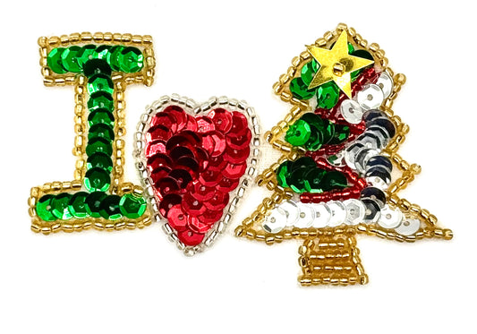 Handmade Christmas Appliqué I Love Christmas in Symbols 1.5" x 3"
