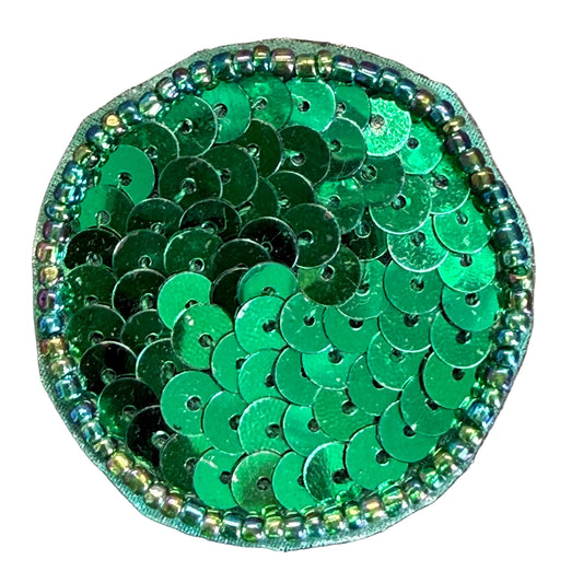 Dot Appliqué - Green Sequins - Multicolored Glass Beads - Choice of Size 1.5" for 2"