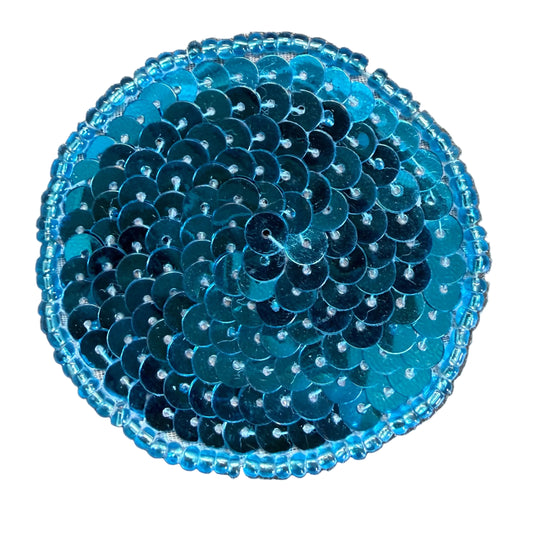 Dot Appliqué - Turquoise Sequins -Glass Beads - Choice of Sizes .75", 1", 1.5", or 2"