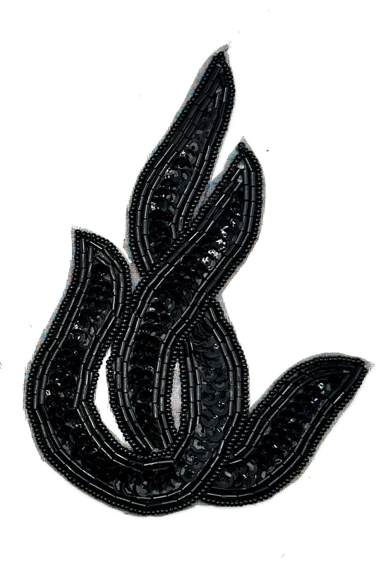 Handmade Leaf Appliqué Pair with Black Sequins and Beads 6" x 4"