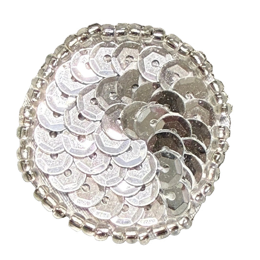 Dot Appliqué - Silver Sequins - Glass Beads 1.25"