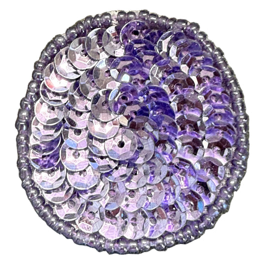 Dot Appliqué - Purple Sequins - Glass Beads 1.5"