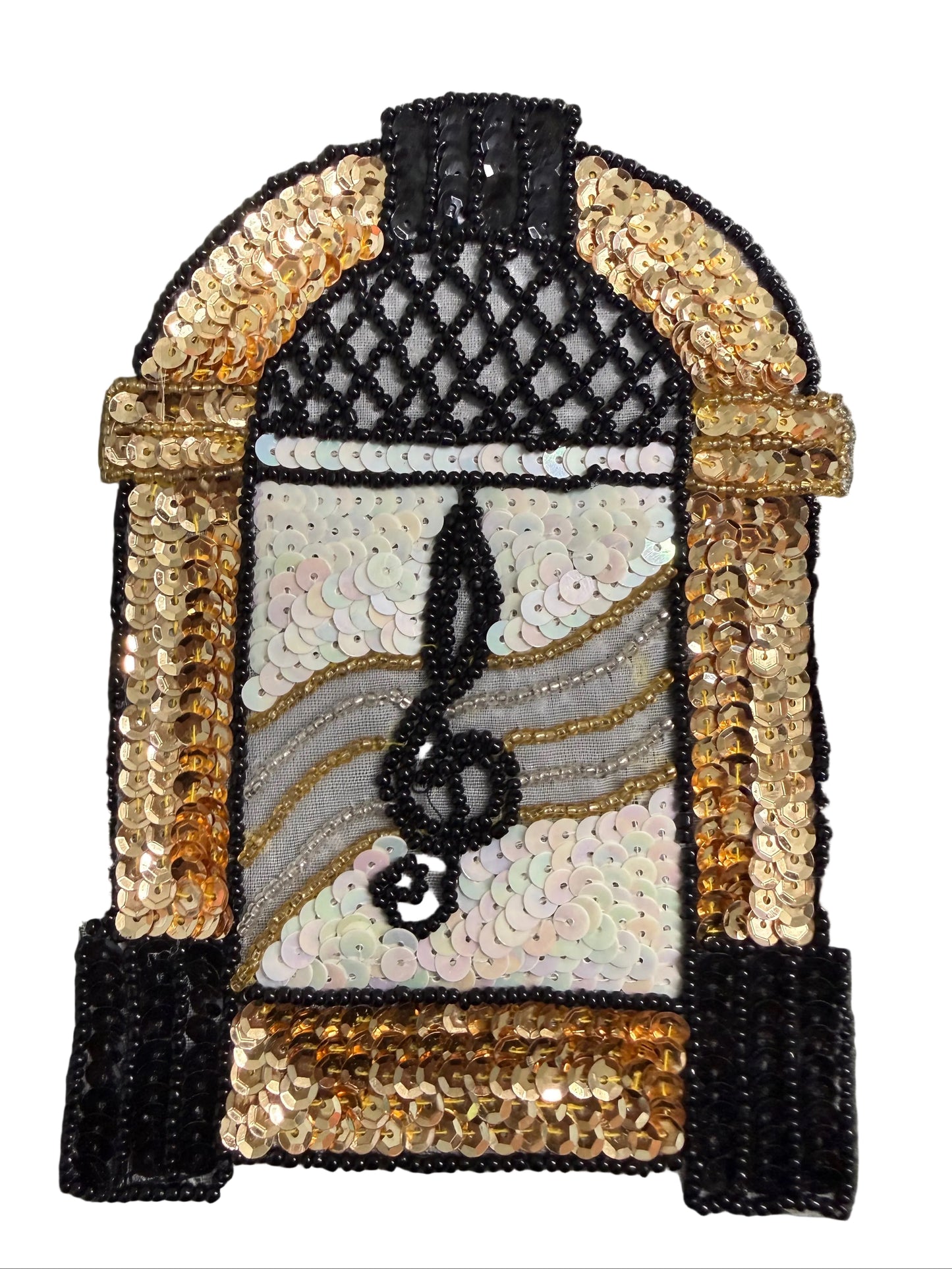 Juke Box Appliqué - Multicolored Sequins - Glass Beads 6.5” x 4.25”