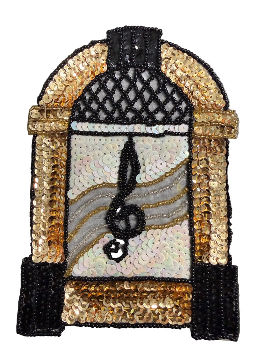 Juke Box Appliqué - Multicolored Sequins - Glass Beads 6.5” x 4.25”