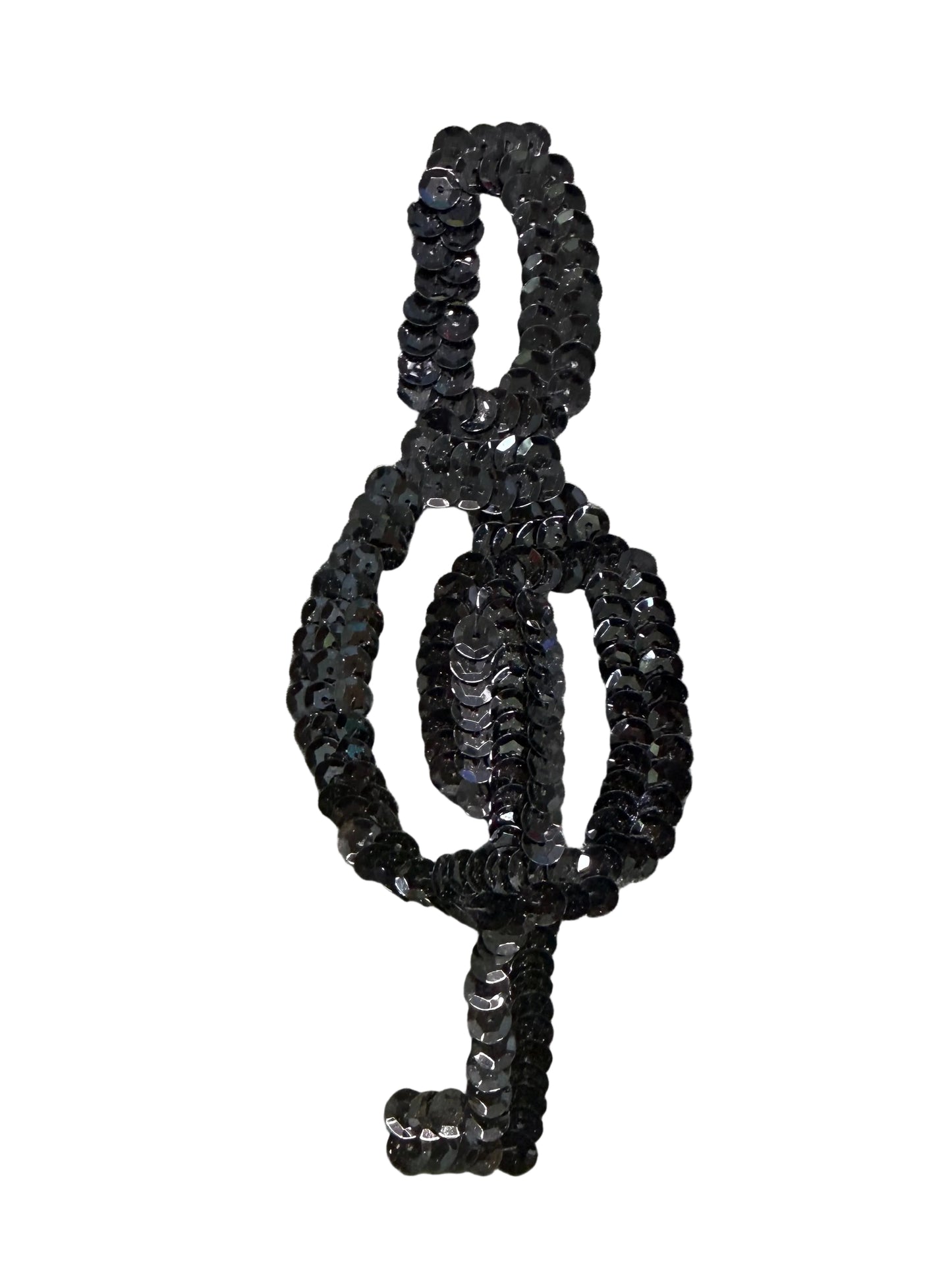 Treble Clef Applique -  Black Sequins 6" x 2"