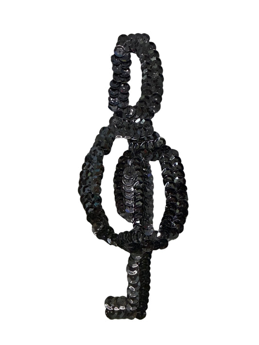 Clave de Sol con lentejuelas negras 6" x 2"