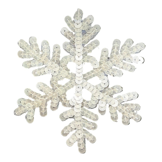 Snowflake Appliqué -Iridescent White Sequins 4 x 4"