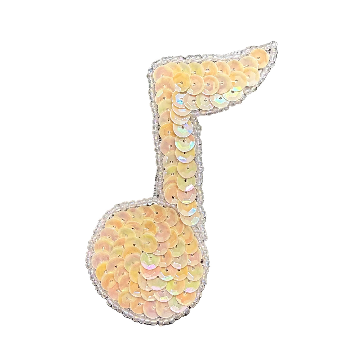 Musical Single Note Appliqué  Iridescent Beige Sequins -Glass  Beads 3.5" x 2.5"