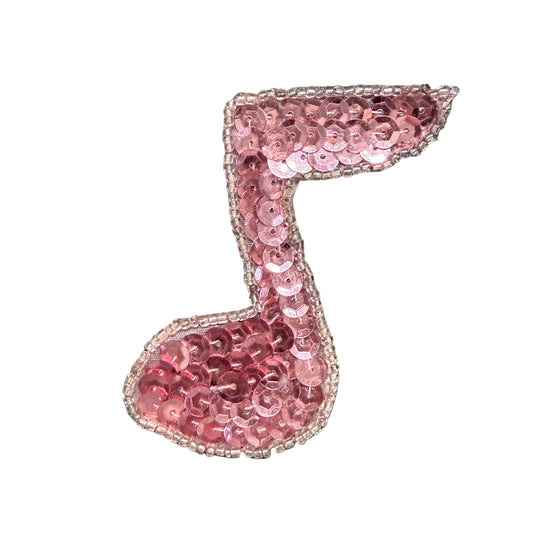 Musical Single Note Appliqué - Mauve Sequins - Glass Beads - Choice of Size  3" X 3" or 3.5" x 3"