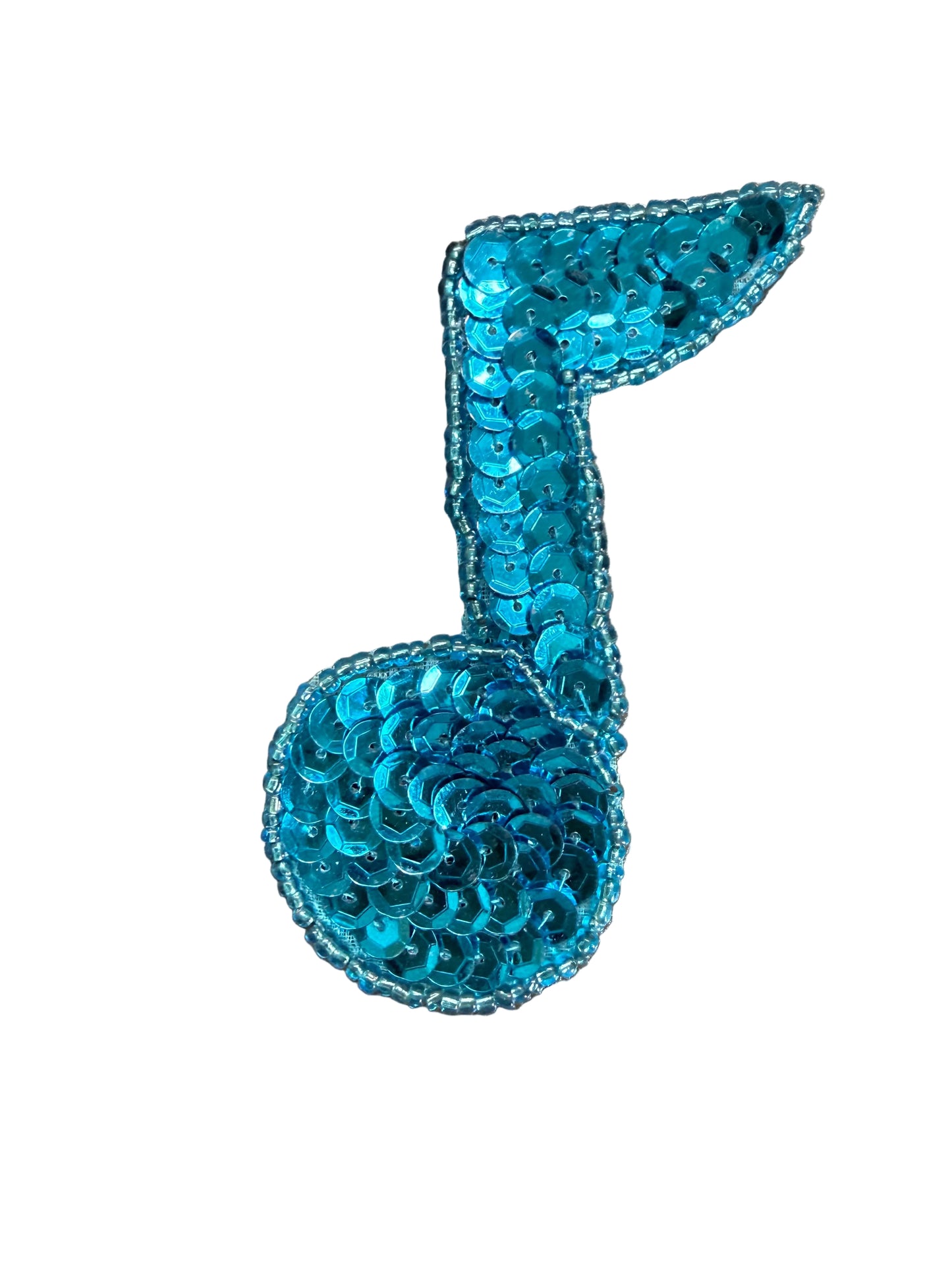 Musical Single Note Appliqué  - Turquoise Sequins - Glass Beads 3.5" x 2.5"