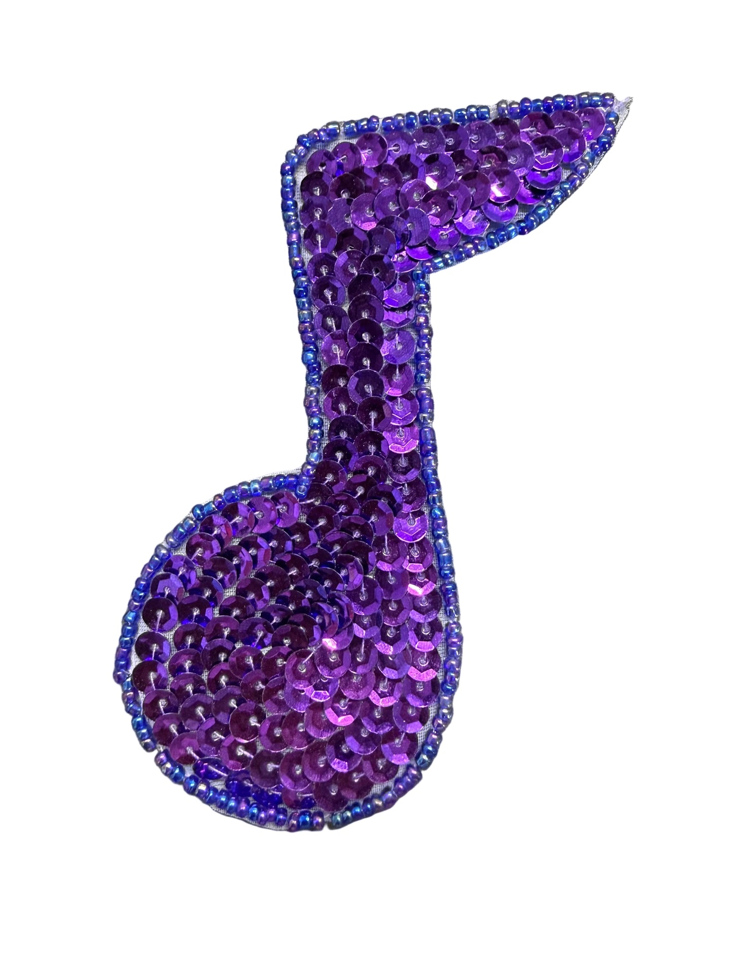 Musical Single Note Appliqué - Purple Sequins - Glass Beads 4" x 3"