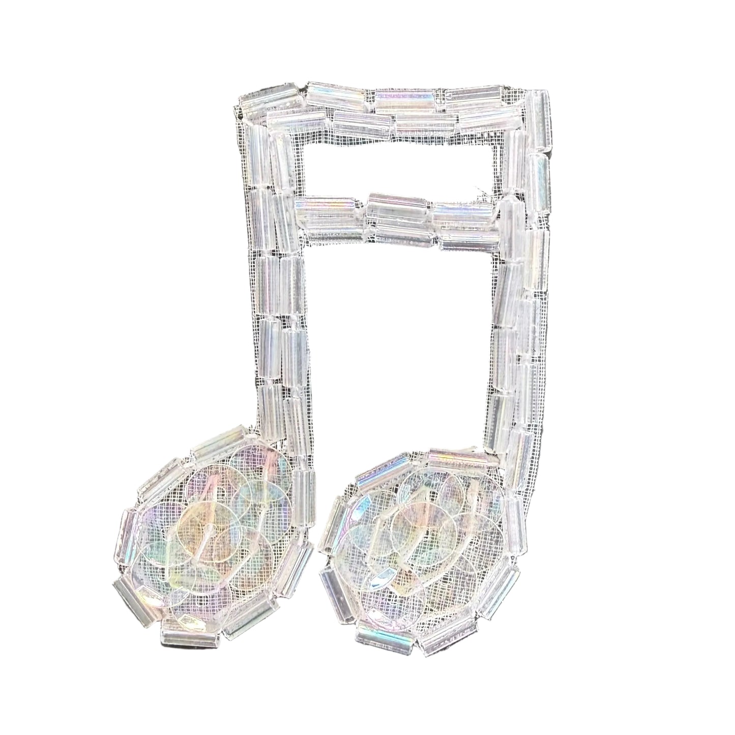 Musical Double Note Appliqué - Iridescent Sequins - Glass Beads 1.75" x 1.5"