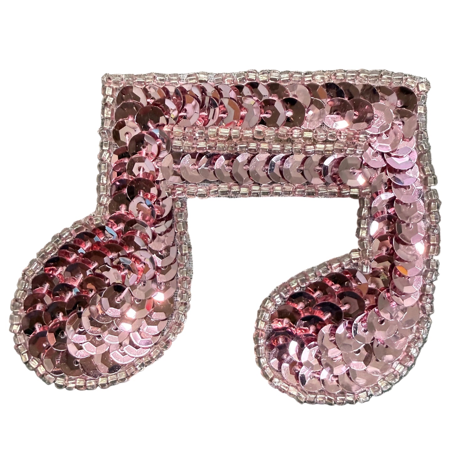 Musicl Double Note Appliqué - Pink Sequins - Glass Beads  2.75" x 2.5"