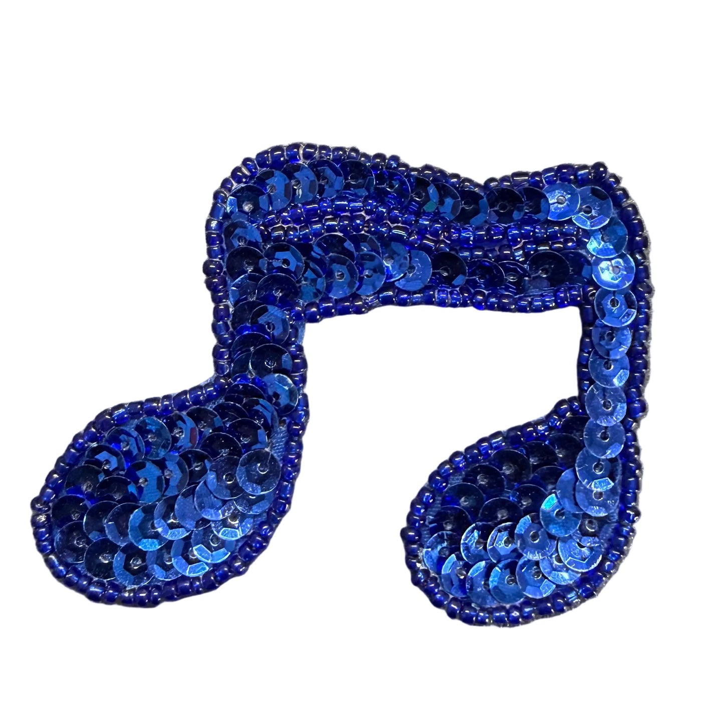 Musical Double Note Applique - Royal Blue Sequins - Glass Beads 2.754" x 2.25"