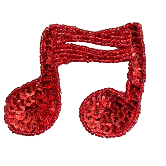 Musical Double Note Appliqué - Choice of Color Sequin - Glass  Beads 3" x 2.5"