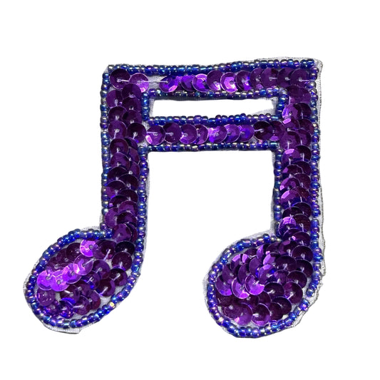 Doble nota con lentejuelas moradas y cuentas 3" x 3"