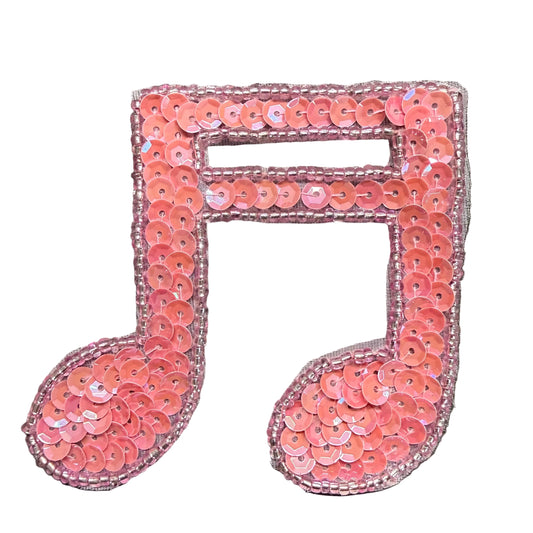 Doble Nota Musical con Lentejuelas Rosas y Cuentas Plateadas 7.62 cm x 7.62 cm