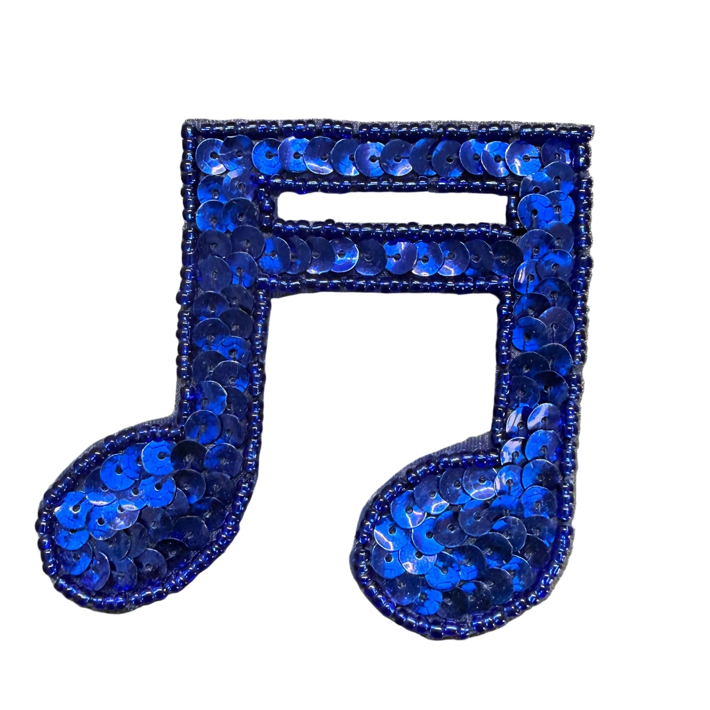 Musical Double  Note Appliqué - Royal Blue in Flat or Cupped Sequins - Glass Beads 3" x 3"