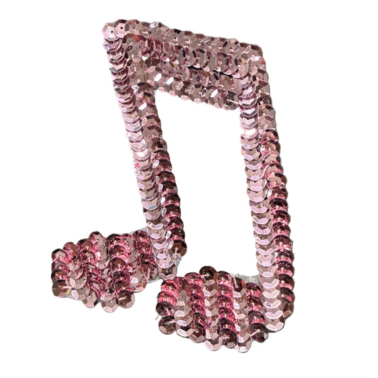 Aplicación de doble nota musical con lentejuelas rosa malva de 5" x 3.5"