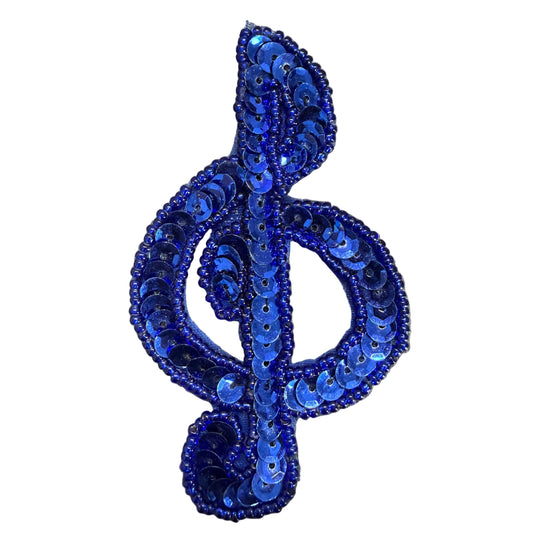 Clave de Sol Azul Royal Lentejuelas y Cuentas 3.5" x 2"