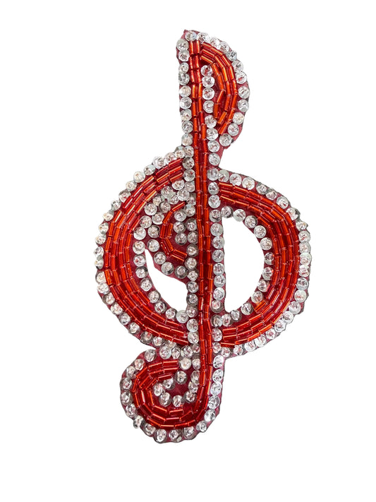 Clave de Sol Roja y Plateada con Cuentas 5" x 2.5"