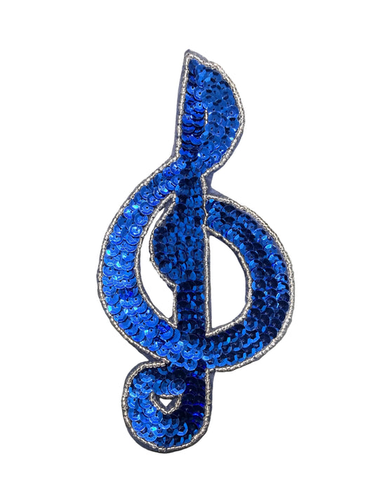 Clave de Sol con Lentejuelas y Cuentas Azul Royal 17,78 cm x 8,89 cm