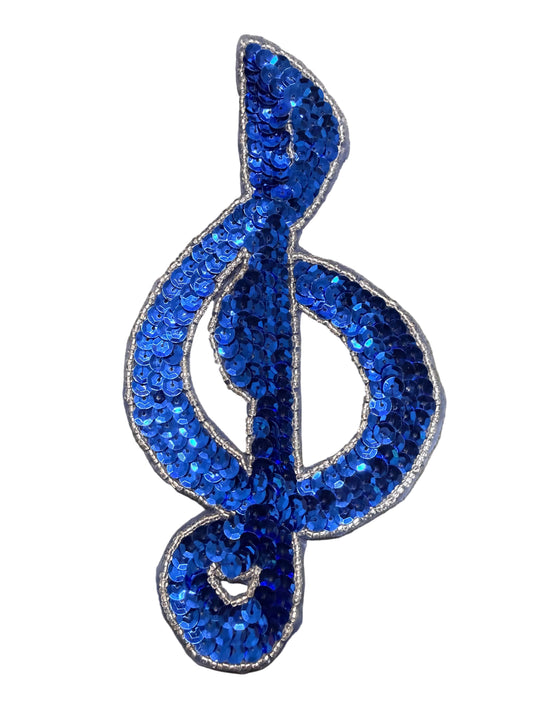 Clave de Sol con lentejuelas azules y cuentas plateadas 7.5" x 4"