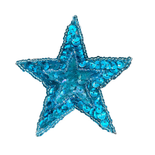Estrella con estrella incrustada con lentejuelas y cuentas turquesa de 3"