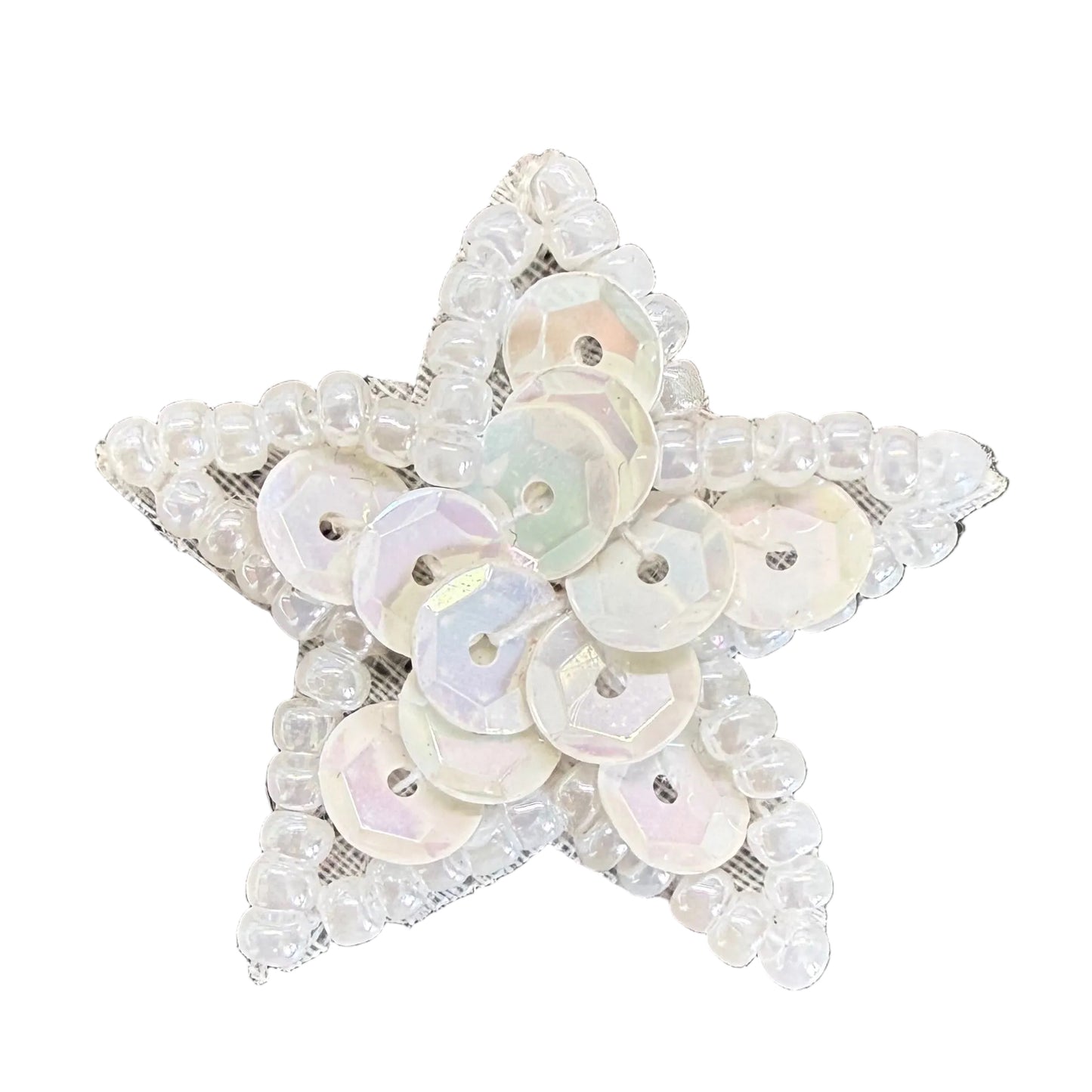 Star Appliqué - White Sequins - Glass Beads 1" x 1"