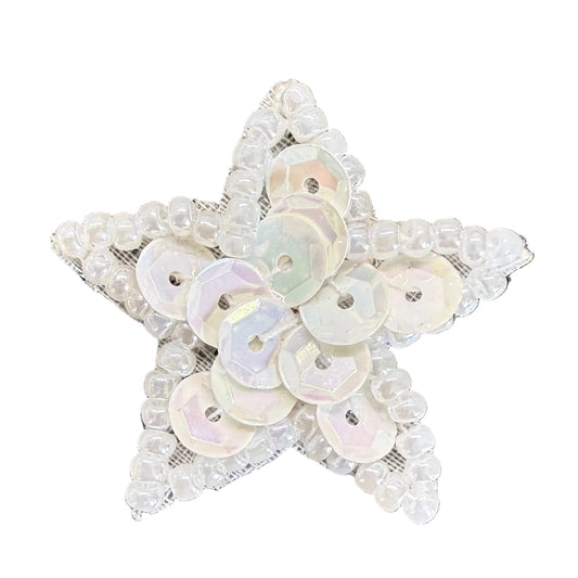 Star Appliqué - White Sequins - Glass Beads 1" x 1"