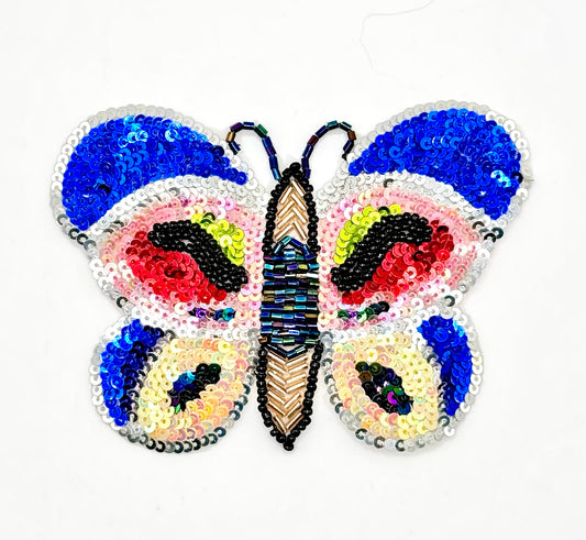 Butterfly Appliqué with Multi-Color Sequins and Beaded 4.5" x 3"