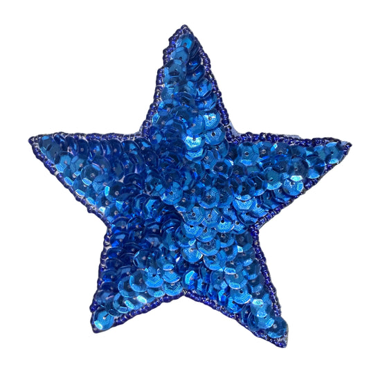 Star Appliqué - Royal Blue Sequins - Glass Beads 4"