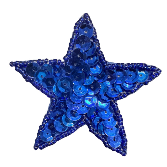 Star Appliqué - Blue Sequins - Glass Beads 2.5"
