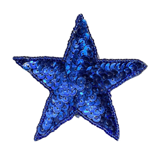 Star Appliqué - Blue Sequins - Glass Beads 3"