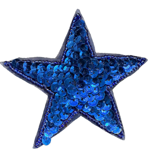 Star Appliqué - Royal Blue Sequins - Glass Beads 3"